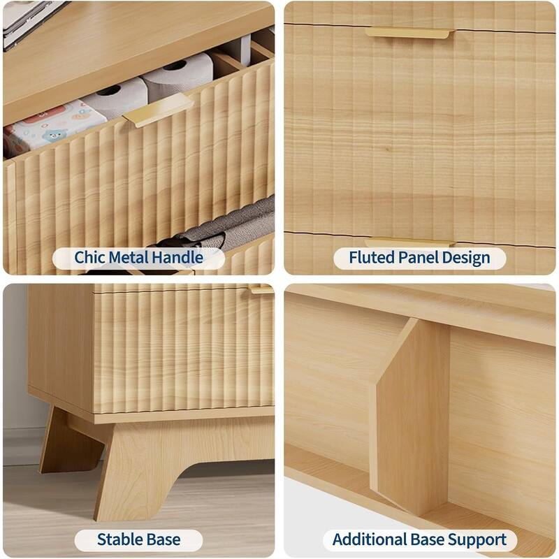 7 Drawer Fluted Dresser for Bedroom, Living Room, Hallway, Entryway