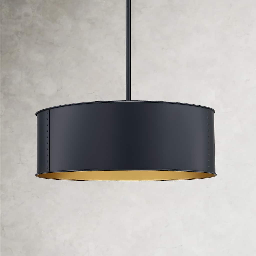 Artisan 4-Light Black Metal Drum Chandelier - 20 in. W
