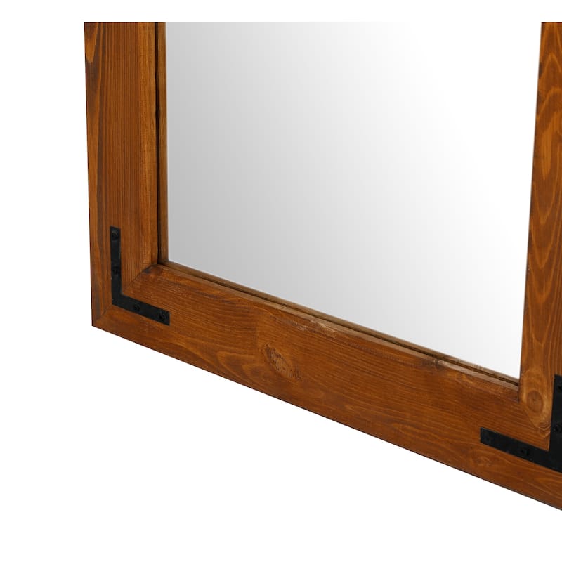 Natural Wood Framed with Metal Corner Bracket Mirror