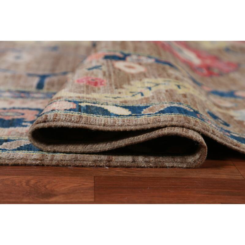 Hand Knotted Oriental 100% Wool Carpet Transitional All-Over Brown Oushak Area Rug - 11' 9'' X 9' 2''