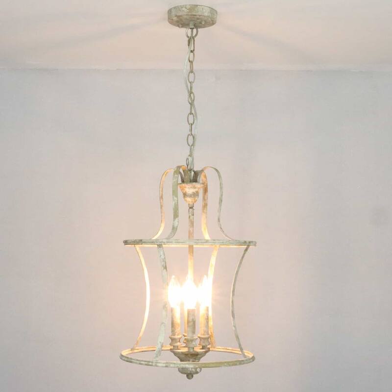 Aspen Farmhouse Chandelier 4-Light Distressed Off-White - Antique White