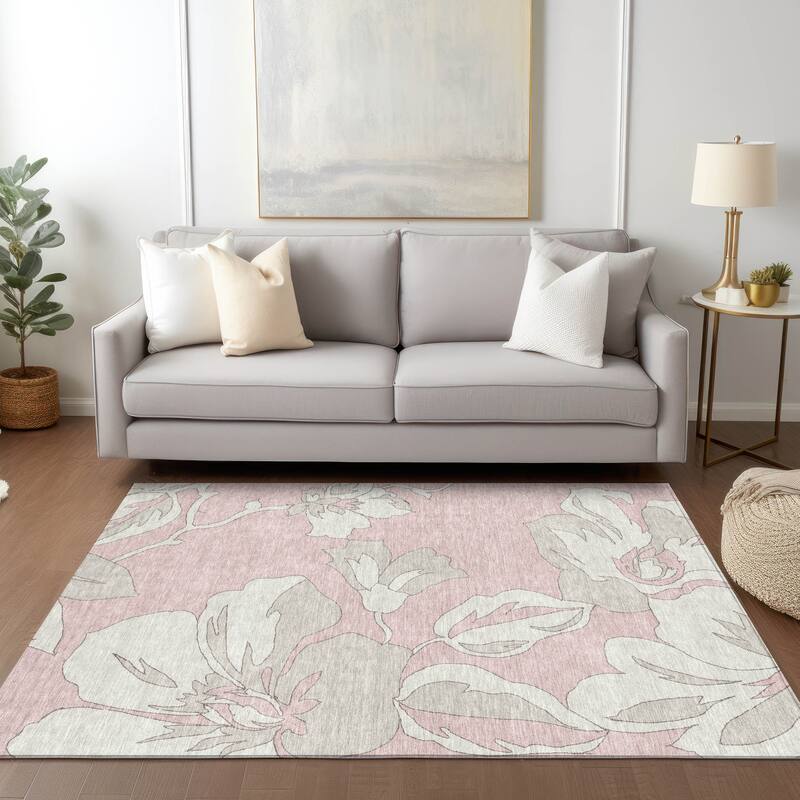 Machine Washable Indoor/ Outdoor Chantille Floral Contemporary Rug