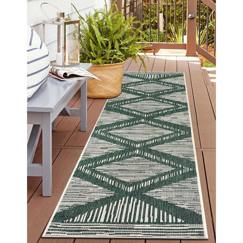 World Rug Gallery Contemporary Geometric Stripe Weather Resistant Reversible Indoor/Outdoor Area Rug