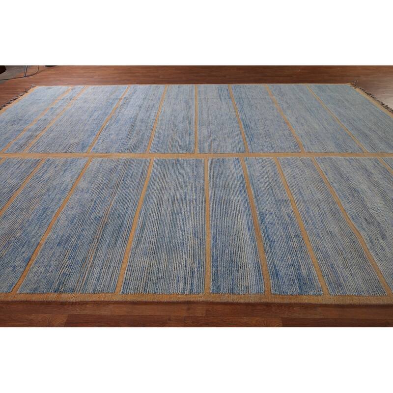 Blue Moroccan Large Oriental Area Rug Hand-Knotted Wool Carpet - 10'1" x 14'7"