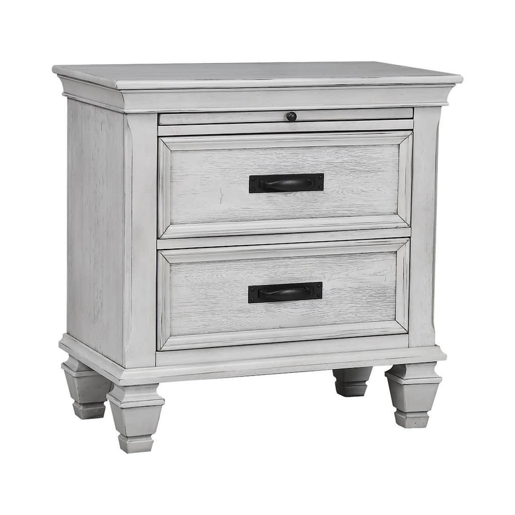 2 Drawers Wooden Nightstand, Antique White