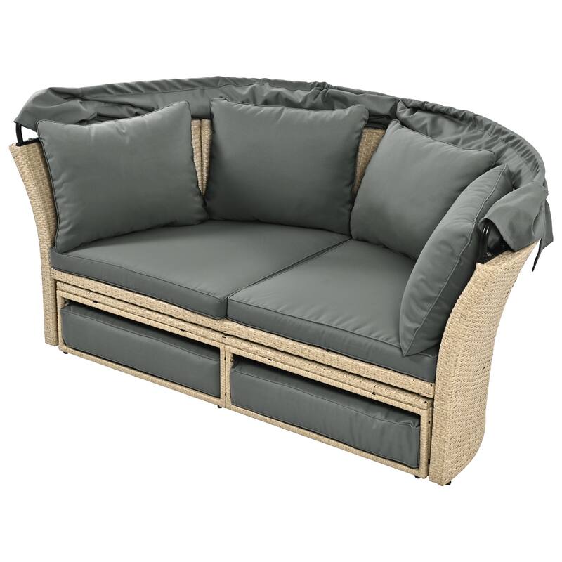 Outdoor Patio Daybed Wicker Rattan Double Daybed