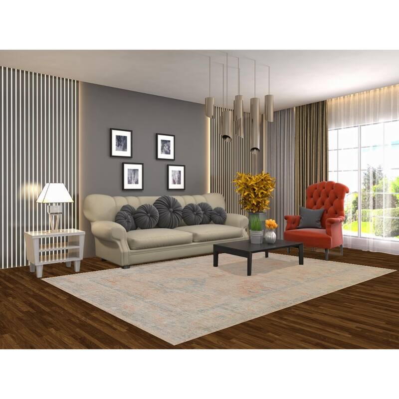 Hand Knotted Oriental 100% Wool Carpet Transitional All-Over Peach Oushak Area Rug - 9' 0'' X 6' 3''