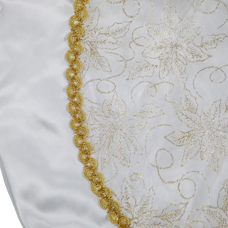 48" White and Gold Glitter Poinsettia Scalloped Christmas Tree Skirt - 48