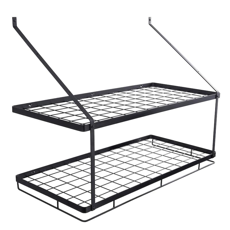 30 Inch Black Steel Wall Mounted Pot and Pan Hanging Rack with 12 S Hooks Ideal for Utensils and Cookware - Black