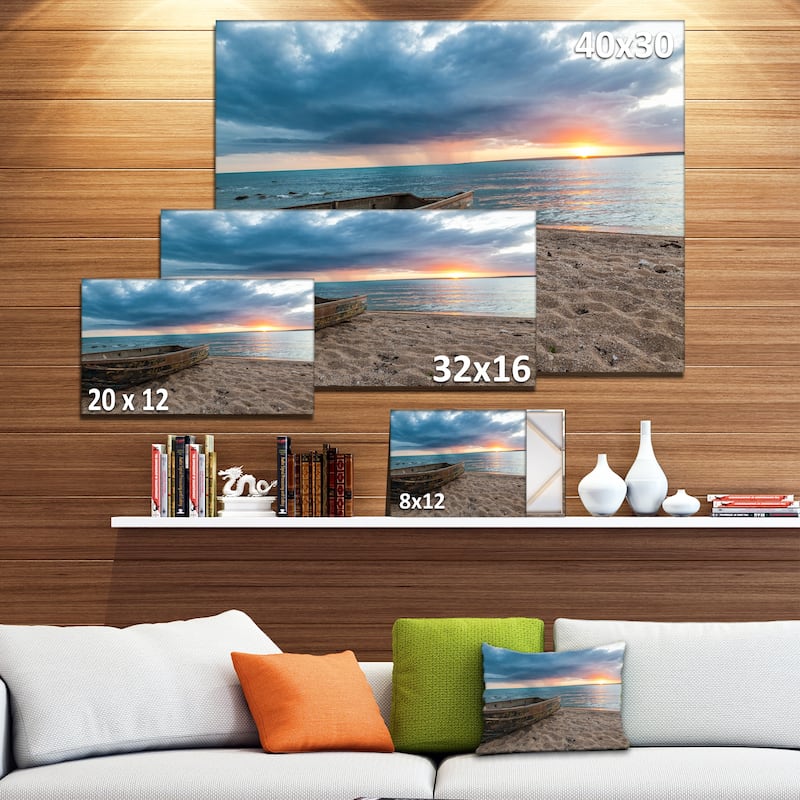Rusty Row Boat on Sand at Sunset - Extra Large Seascape Art Canvas