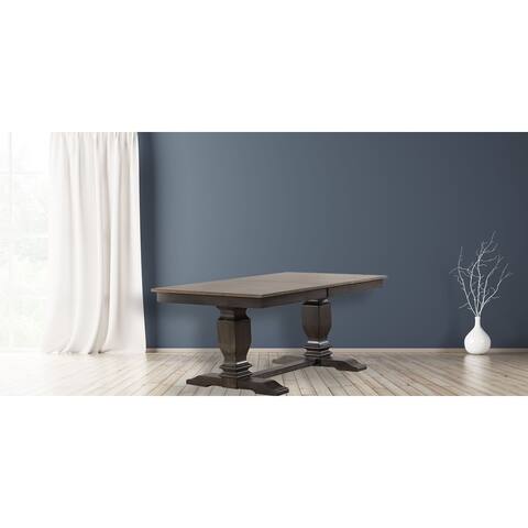 Rectangle Dining Table 42"x64"x82" Double Pedestal Transitional, Distressed Grey Stone/Black Stone