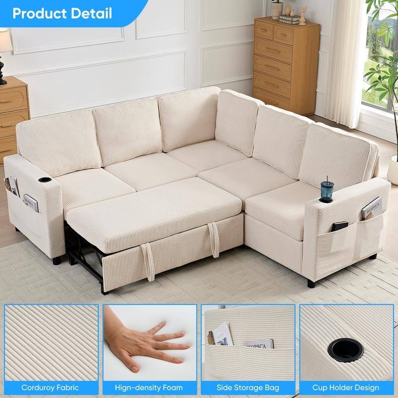 Mixoy Convertible Modular bunk combination sofa with pull out bed,L-shaped 5-seat Sectional Sleeper Sofa Bed with Storage seat