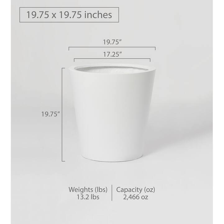 Indoor/Outdoor Large Minimalist Fiberstone Lightweight Cone Round Planter Pot - 19, 15, 11 in
