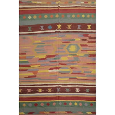 Hand Woven Oriental 100% Wool Carpet Southwestern Tribal Multi-Colored Kilim Area Rug - 11' 10'' X 8' 9''
