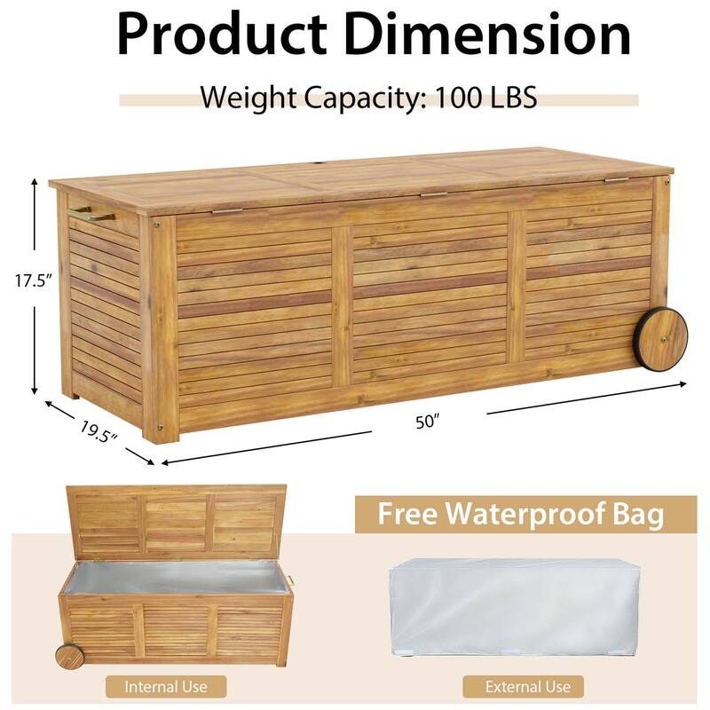 Costway 48 Gallon Acacia Wooden Patio Storage Deck Box Outdoor Storage - See Details
