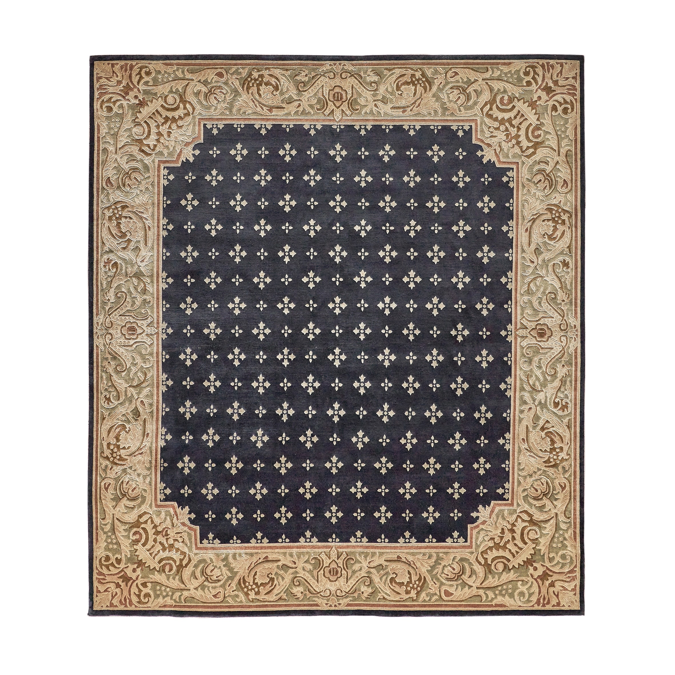 Contemporary hand-knotted New Zealand Wool Black/Green Area Rug - 9' x 10'