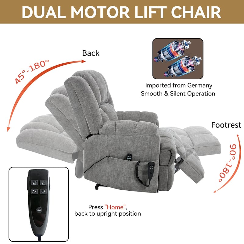 Dual Motor Power Lift Recliner with Heat & Massage, Up to 350 LBS