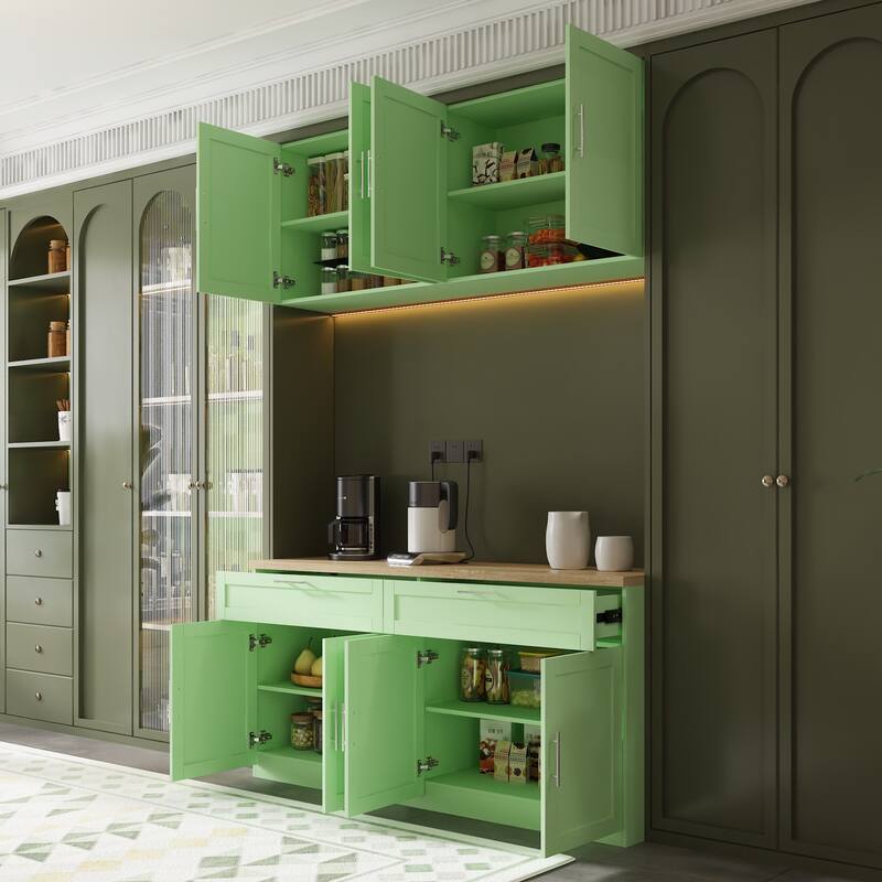2 Piece Modular Closet Storage Set with Floor and Wall Cabinets Pantry