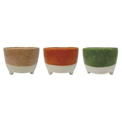 Transpac Stoneware Two-Tone Planter Set of 3 Spring Home Decorations
