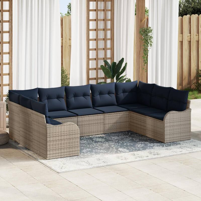 vidaXL 9/10 Garden Sofa Set with Cushions Black/Brown/Grey Poly Rattan - 113.8 x 69.9 x 27.2 - Grey without table