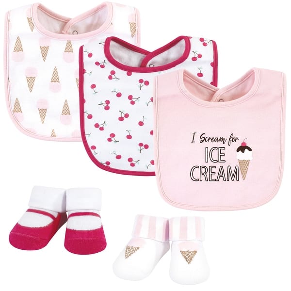 slide 1 of 1, Hudson Baby Infant Girl Cotton Bib and Sock Set, Ice Cream, One Size - Ice Cream - One Size One Size - Ice Cream