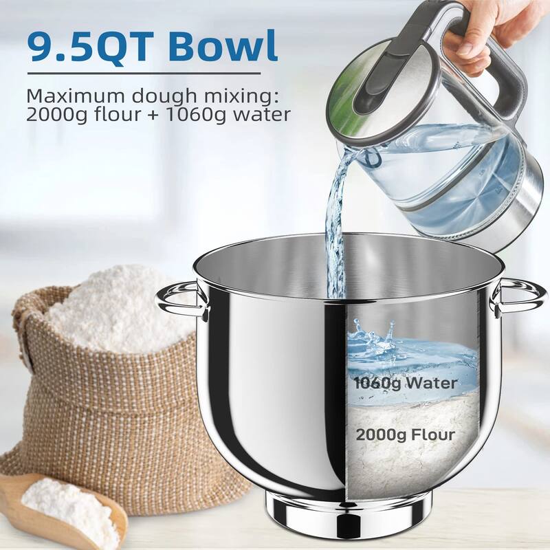 9.5 Qt Stand Mixer, 10Speed TiltHead Food Mixer, Vezzio 660W Kitchen