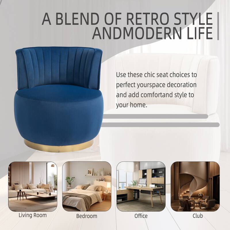 Swivel Barrel Chair, Comfy Velvet Upholstered Accent Sofa Chair, Leisure Club Chair with Shell-Shaped Back & Angled Armrests