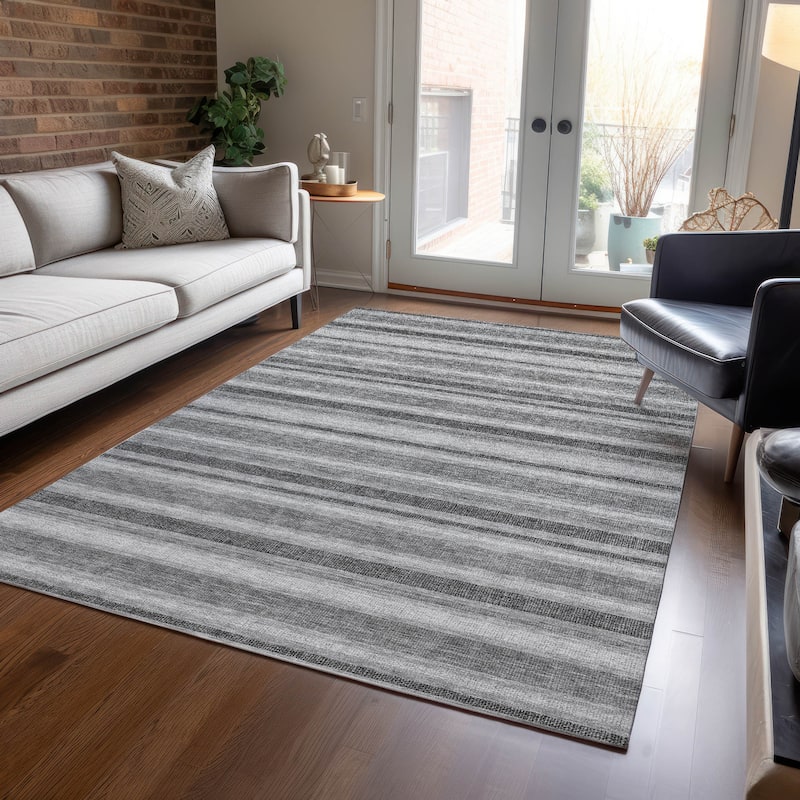 Machine Washable Indoor/ Outdoor Multi Cabana Stripe Chantille Rug