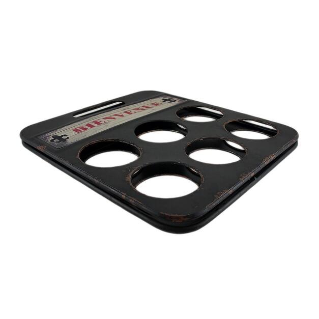 Fleur De Lis Bienvenue Distressed Metal 6 Bottle Wine Holder - 14.5 X 13.5 X 7.5 inches