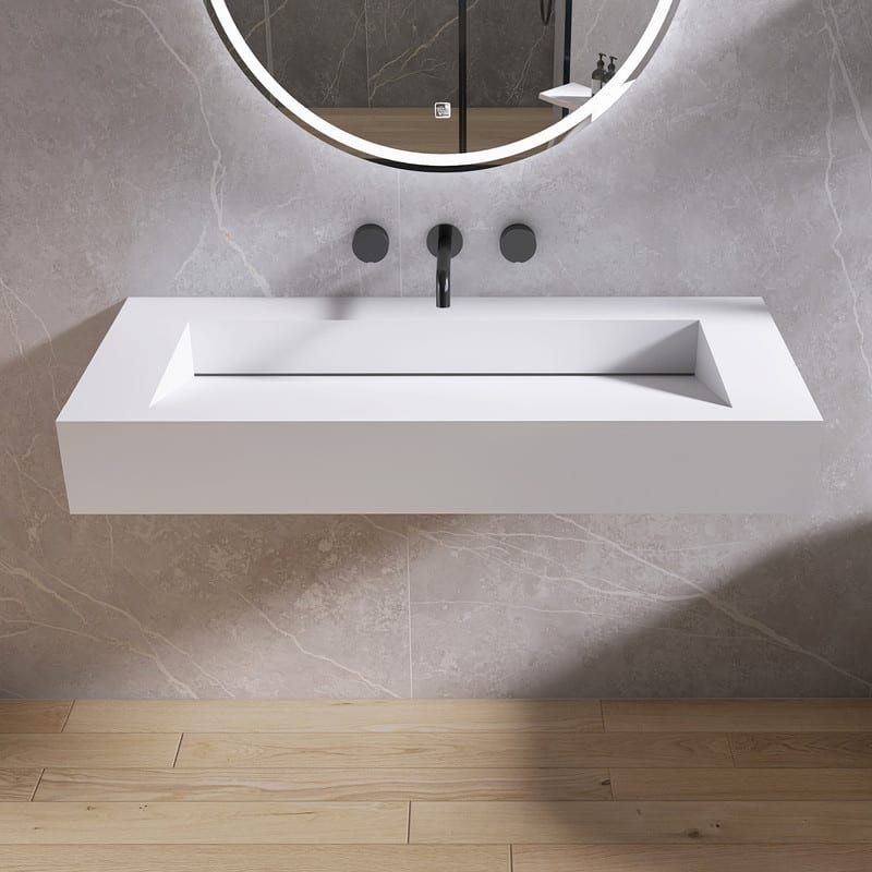 MEDUNJESS 42" Bathroom Sink Solid Surface Bathroom Vessel Sink - 42''