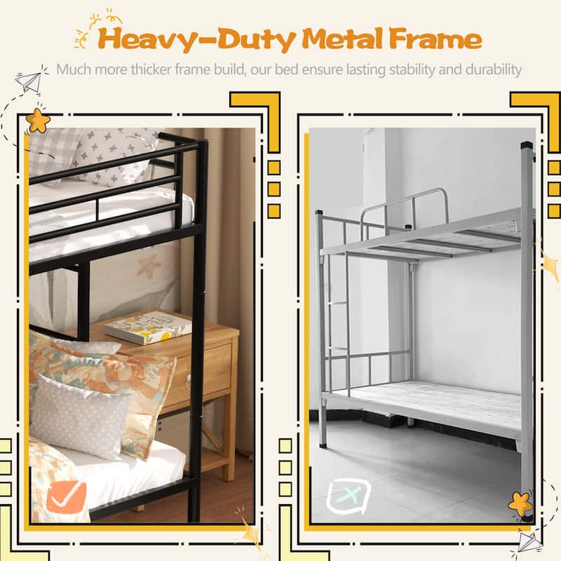 Standard Metal Bunk Bed - Bed Frame for Kids, Teens & Guest Rooms