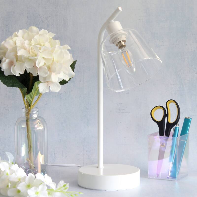 Angled Desk Lamp with Clear Ribbed Glass Shade - 15.75" - White