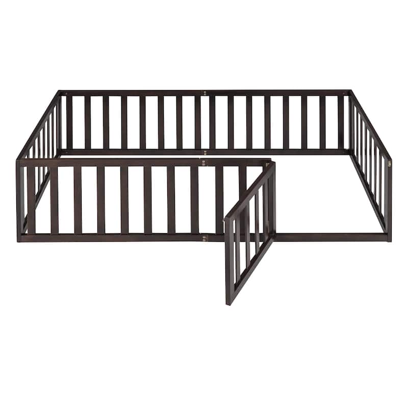 Twin Size Floor Bed Frame for Kids, Wood Montessori Floor Beds with Fence Rail for Boys Girls