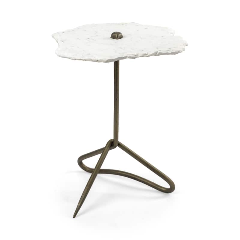 HomeRoots 23" Gold And White Marble End Table - 19' X '23' X '19