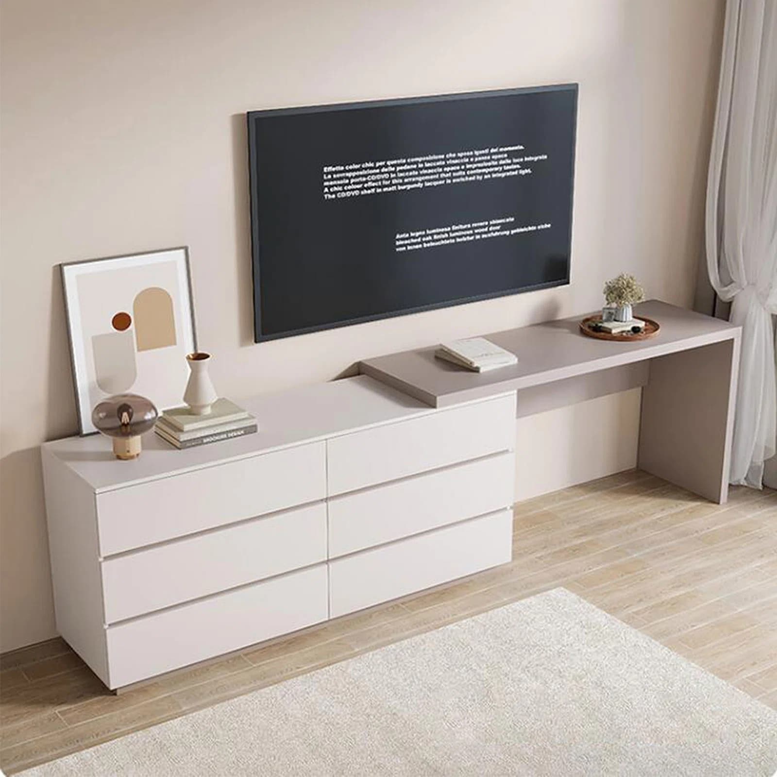 97.63" Modern Home Office Expandable Dresser Desk Combo with 6 Drawers