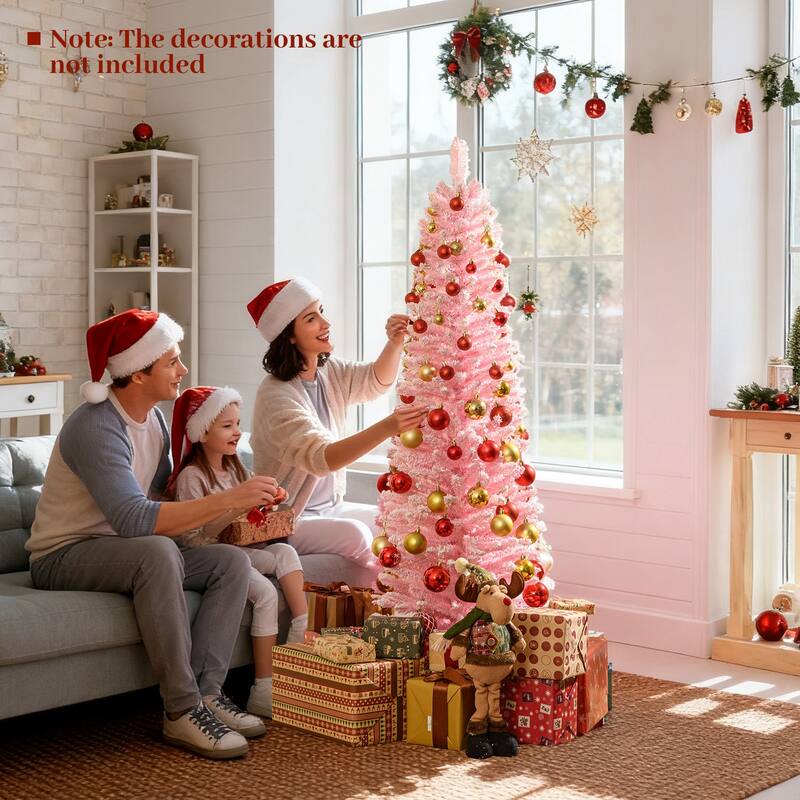 5 Feet Artificial Slim Pink Xmas Tree with Metal Stand and Lush Branch Tips Perfect Holiday Decor - 5 Feet