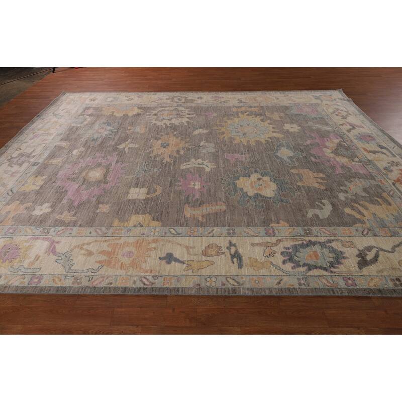 Vegetable Dye Oushak Turkish Rug Hand-Knotted Brown Wool Carpet - 9'2"x 11'10"
