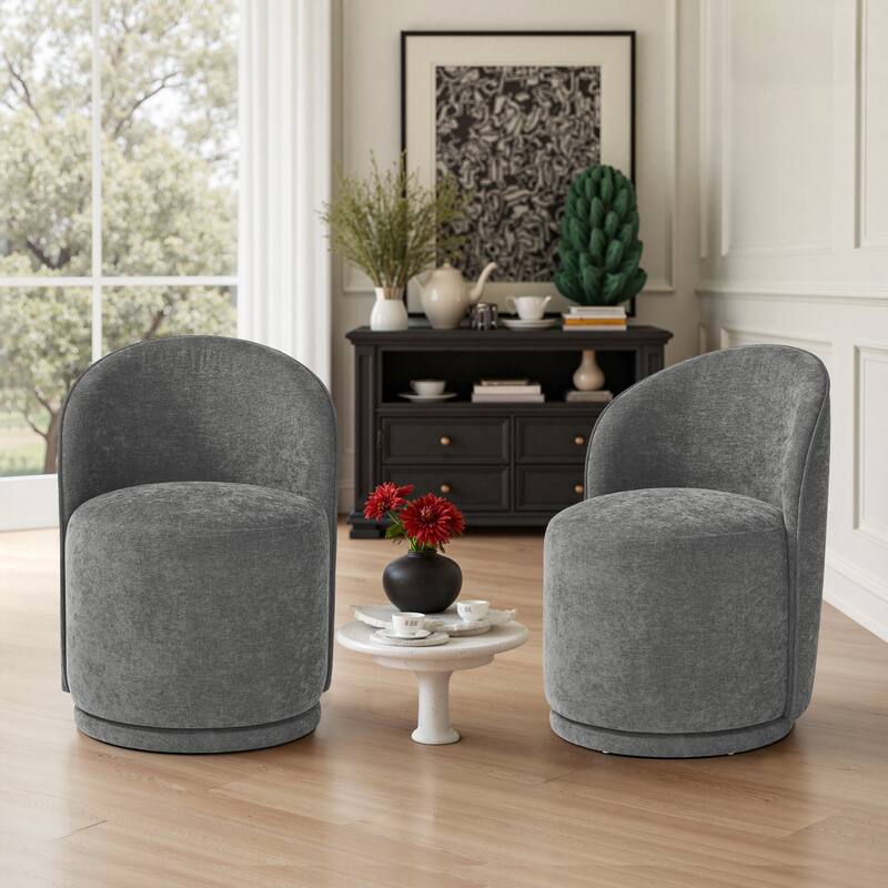 Modern Armless 360-Degree Swivel Dining Chair Barrel Chair - SET OF 2 - DARK GRAY CHENILLE