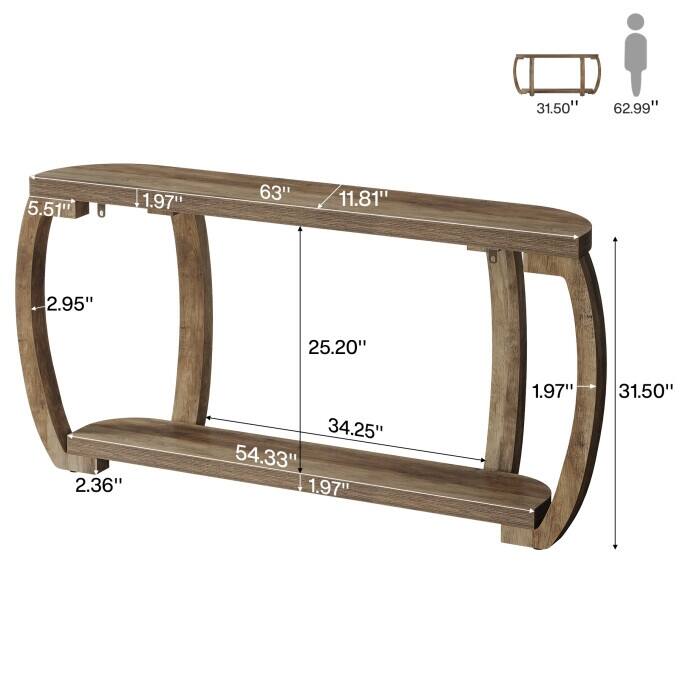 63-Inch Wooden Console Table, Long Entryway Table with Curved Legs