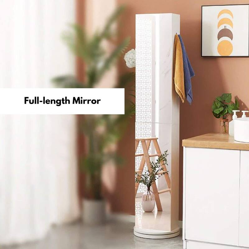 Rotating Storage Cabinet Full-Length Mirror 360-Degree Swivel - 66 5/8''H x 12''L x 14.4'' base diameter
