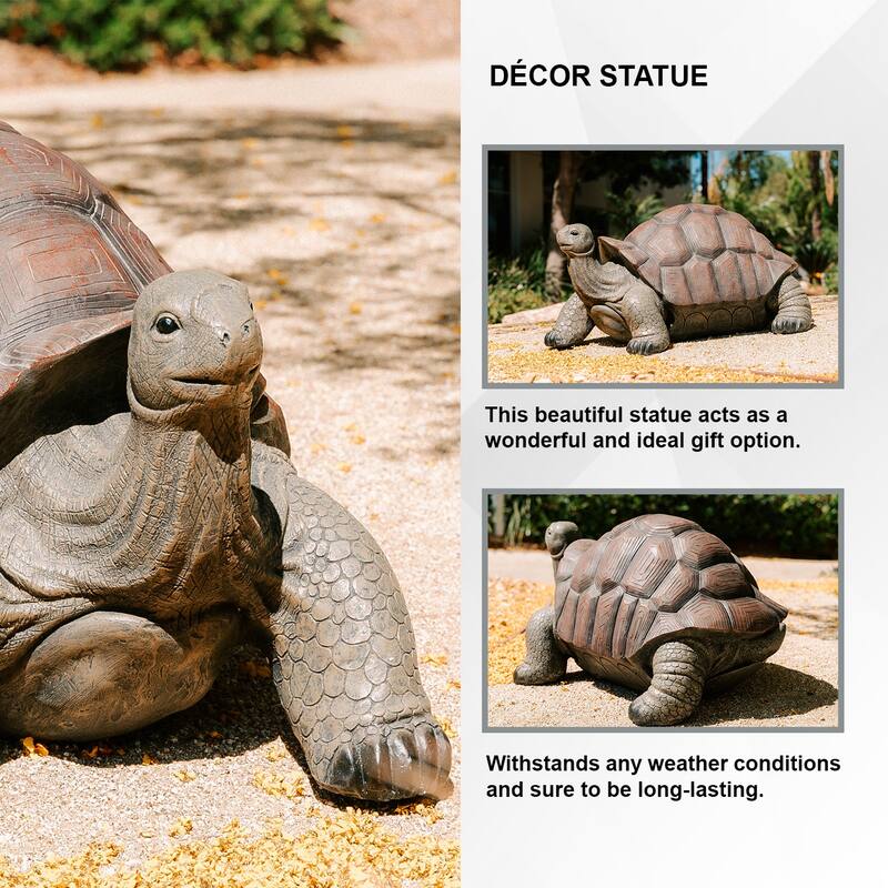 XBrand Brown and Black Concrete/MgO Walking Turtle Statue, Indoor or Outdoor Décor, Garden Décor, Turtle Statuary