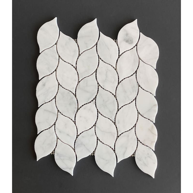 Marble Leaf Pattern Wall & Floor Mosaic Tiles - Case (10 Sheets) - White Carrara