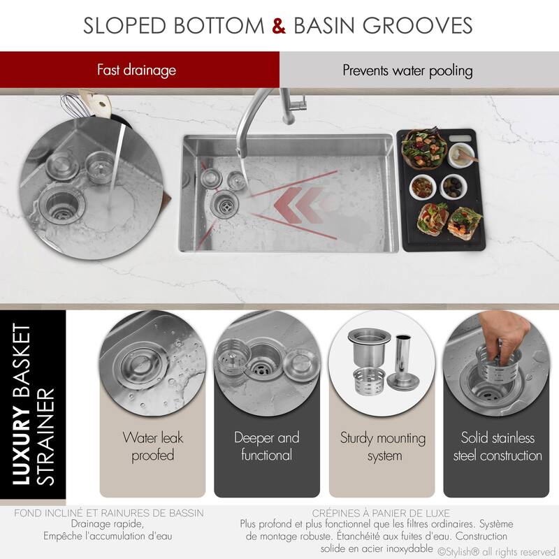 Undermount 33" Stainless Steel Single-Bowl Kitchen Sink Handmade - 33" x 19" x 10"