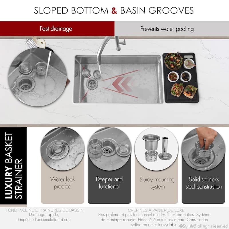Undermount 33" Stainless Steel Single-Bowl Kitchen Sink Handmade - 33" x 19" x 10"