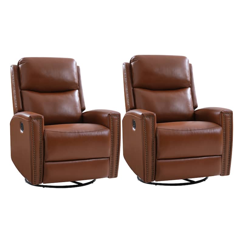 Fiacro 30.31"Wide Modern Genuine Leather Wingback Swivel Rocker Recliner with Nailhead Trims, Set of 2