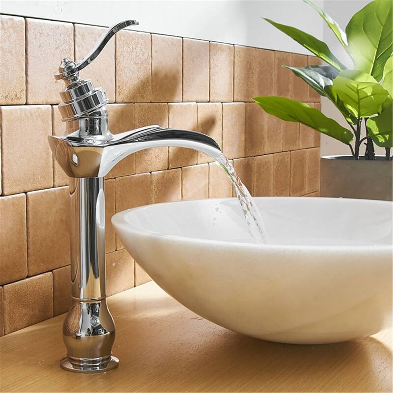 Waterfall Bathroom Vessel Faucet With Drain Assembly Single Handle Bathroom Vessel Sink Faucets One Hole High Taps With Valve