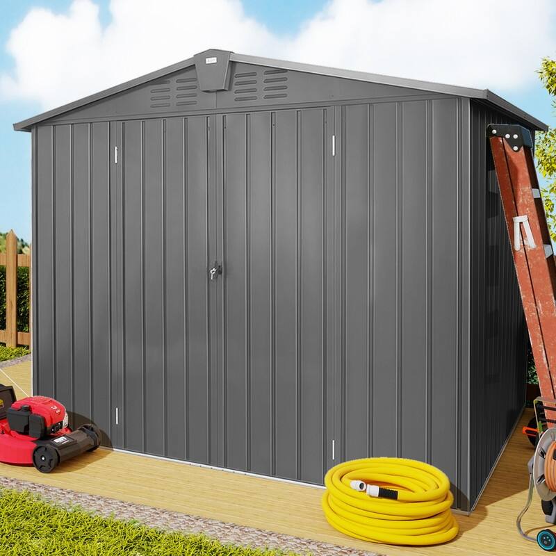 CUSchoice Outdoor Metal Storage Shed with Lockable Door - 8.2'x 6.2' - Grey