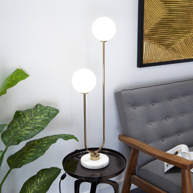 Stylish Metal Orb Light Table Lamp with Marble Base - Gold, Black, Silver - Gold - 9"W, 31"H