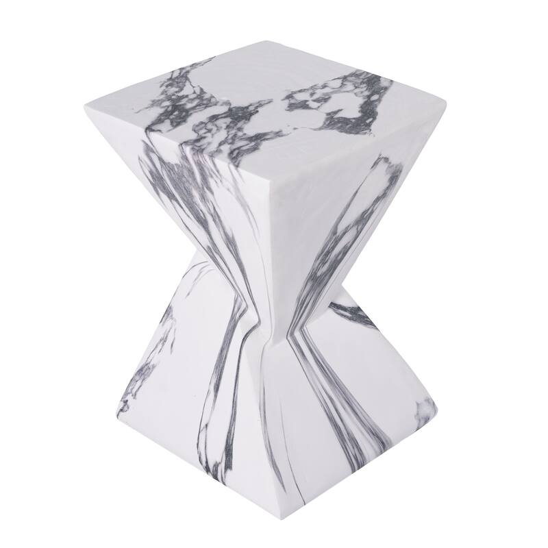 Christopher Knight Home - Modern Indoor/Outdoor 18.5"H Geometric Faux Marble MgO Accent Side Table with Sculptural Fluted Design