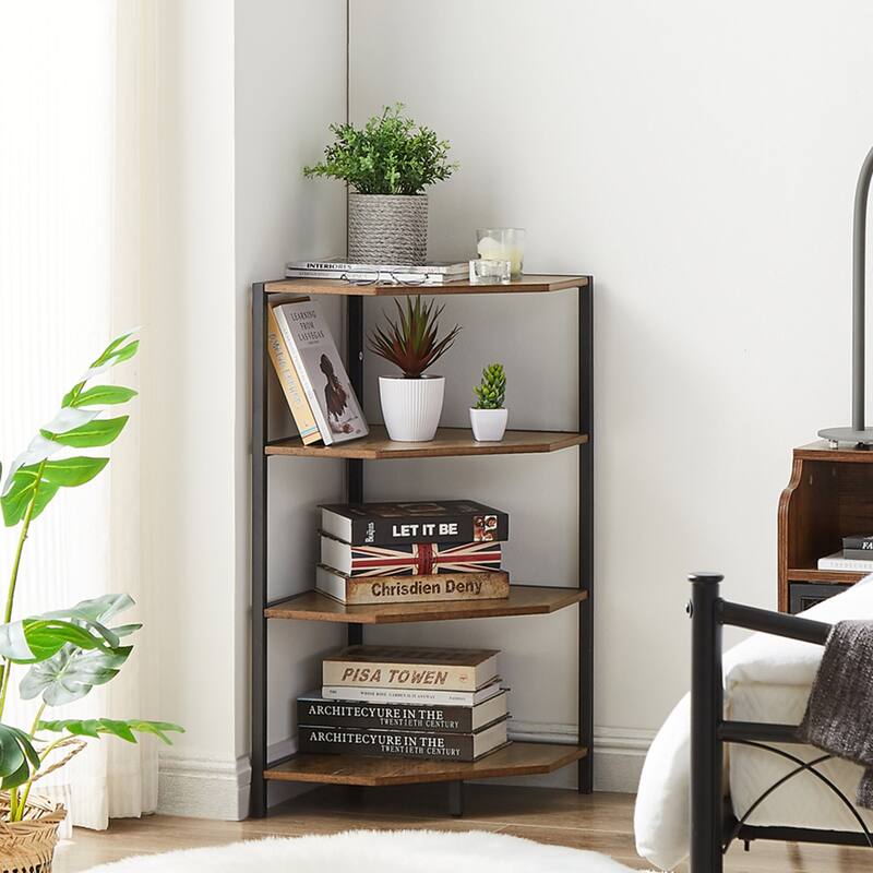Javlergo Set of 2 Corner Shelf Freestanding 4-Tier Wood Storage Rack